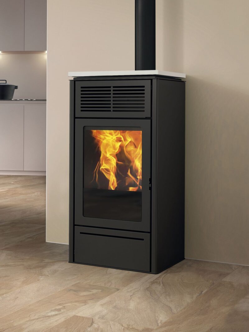 Slide Pellet Stove, Air, White Glass