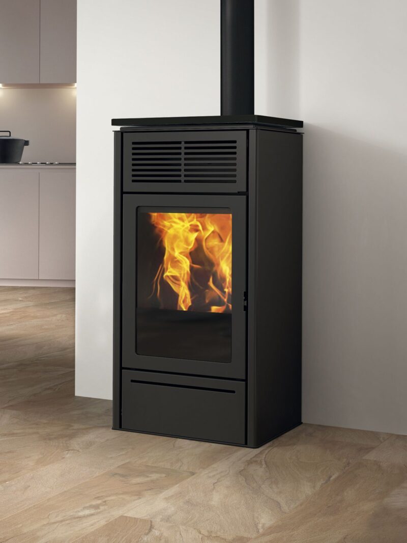 Slide Pellet Stove, Air, Black Glass